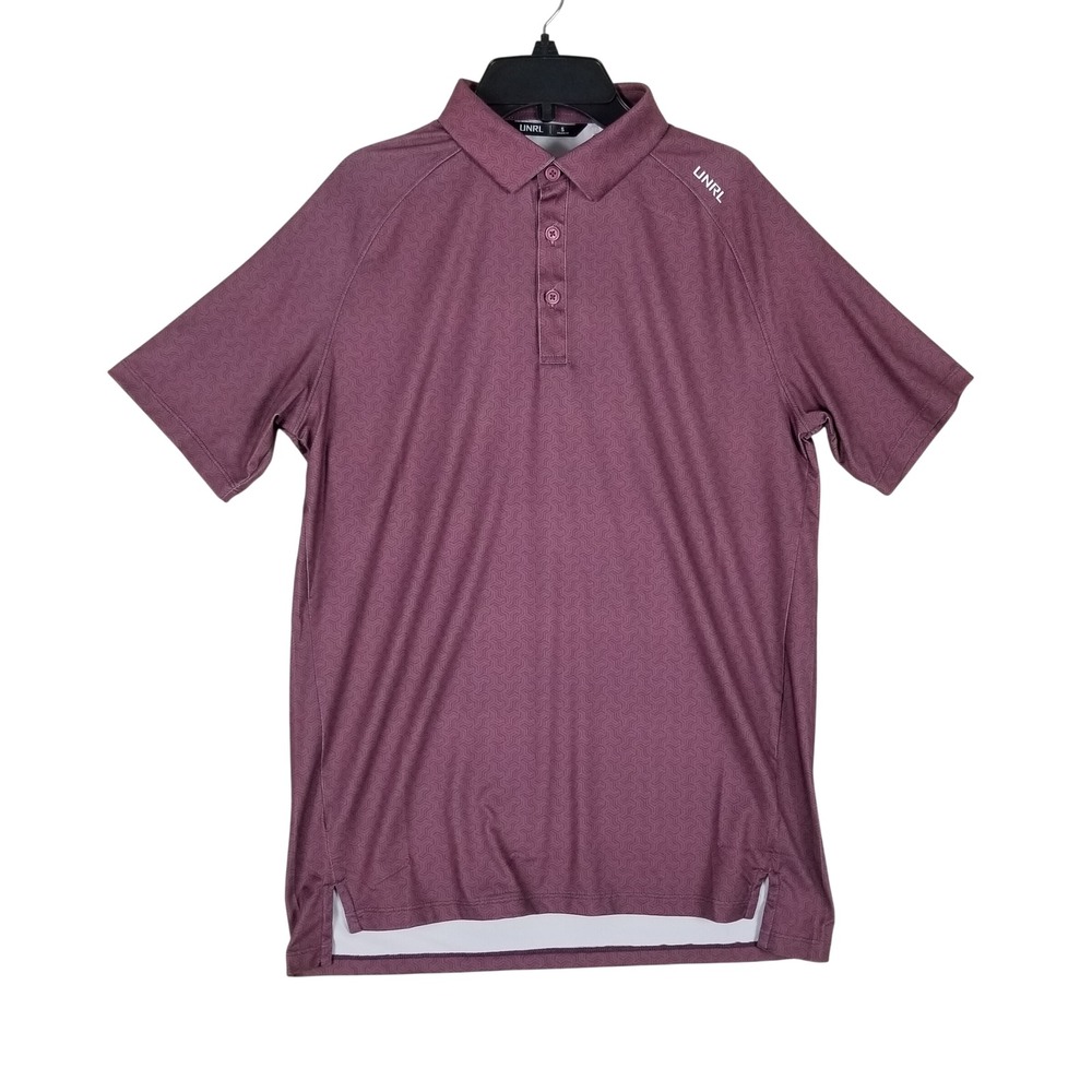 UNRL Solace Polo Men Small Rose Geometric Athletic Fit Short Sleeve Golf Shirt